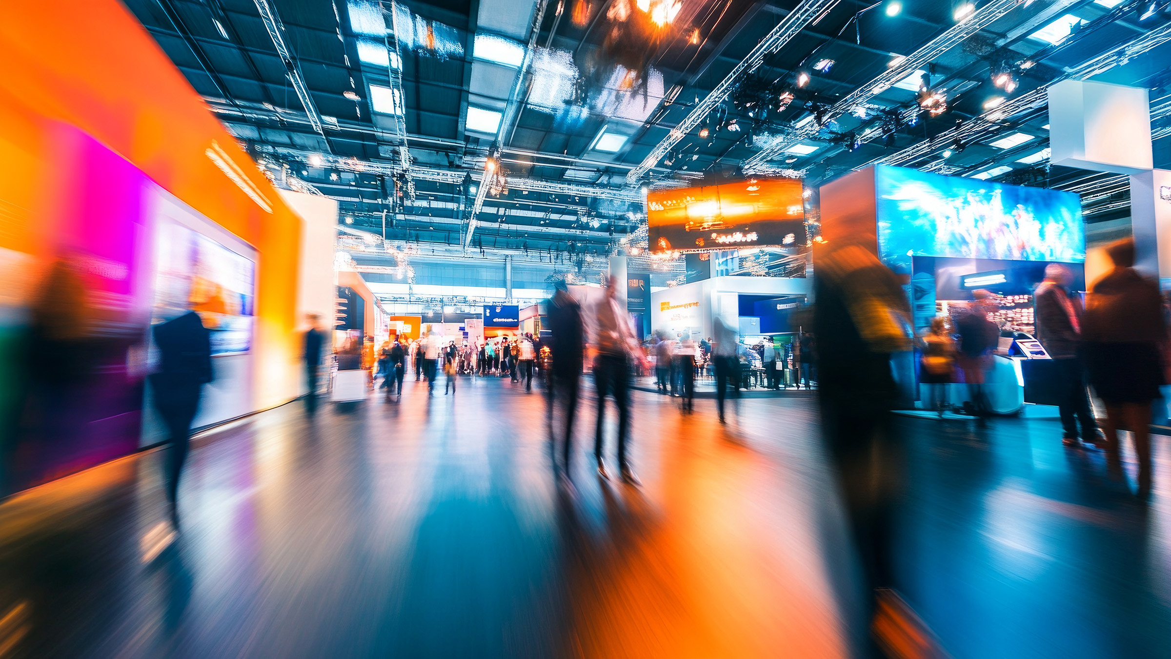 Busy healthcare exhibition hall